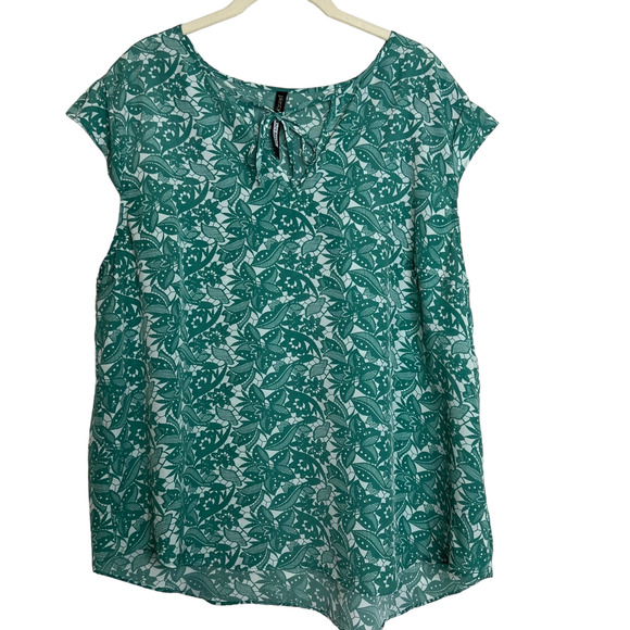 Plenty by Tracy Reese Womens Blouse XXL Cap Sleeve Green Floral Print - Picture 1 of 4